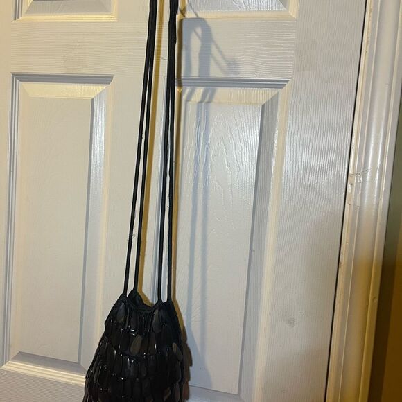 Lili Lua Vintage black satin bag cover with tortoises shells black beads accent - Picture 8 of 11